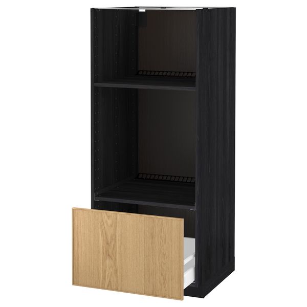 Высокий шкаф с ящиком для духовки/СВЧ МЕТОД / МАКСИМЕРА, черный, Экестад дуб (60x60x140 см) - схема-чертеж с размерами