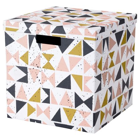 Коробка с крышкой ТЬЕНА, белый черный, розовый (30x30x30 см)