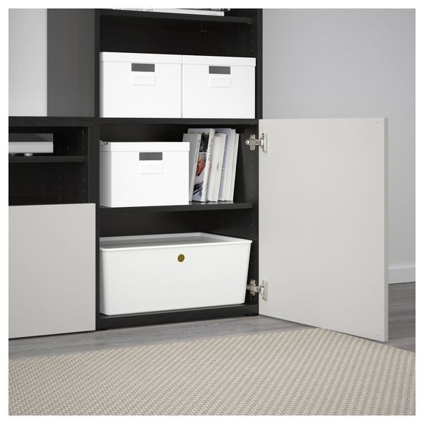 Шкаф для ТВ, комбинированный, стекляные дверцы БЕСТО, черно-коричневый, Лаппвикен светло-серый прозрачное стекло (300x40x230 см) - фото 3