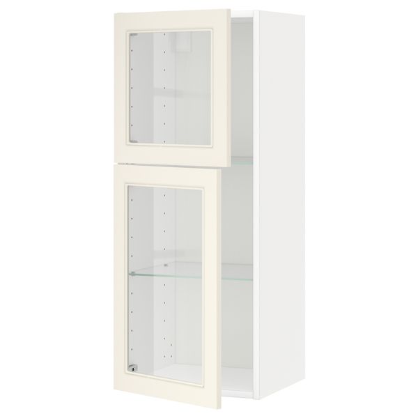 Навесной шкаф с полками, 2 стекло дверцы МЕТОД, белый, Хитарп белый с оттенком (40x100 см) - схема-чертеж с размерами