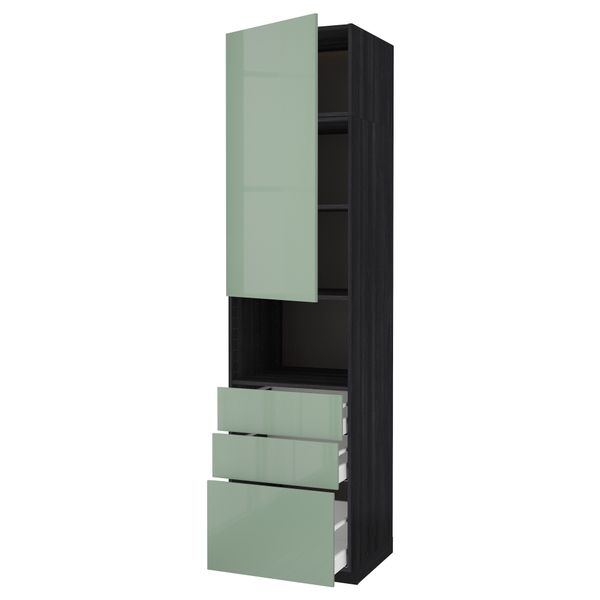 Высокий шкаф для/СВЧ+дверца/3 ящика МЕТОД / МАКСИМЕРА, черный, Калларп светло-зеленый - схема-чертеж с размерами