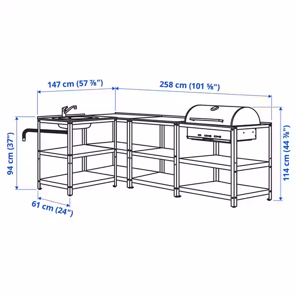 GRILLSKÄR Кухонная мойка/угольн гриль,д/улицы - схема-чертеж с размерами