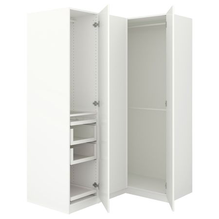 Гардероб угловой, белый, Фардаль глянцевый, белый 160/111x201 см IKEA ПАКС 992.179.63