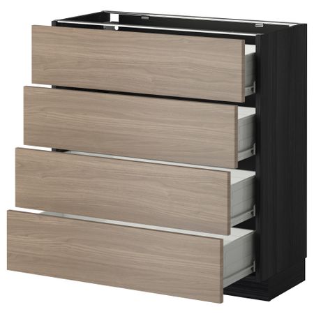 Напольный шкаф 4 фронтальных панели, 4 ящика МЕТОД / ФОРВАРА, черный, Брокхульт светло-серый