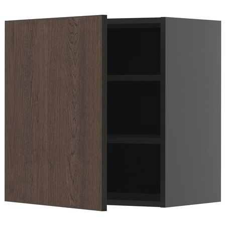 METOD Навесной шкаф с полками - черно-серый/Sinarp коричневый 60x60 см