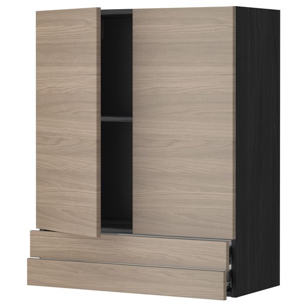 Навесной шкаф, 2 дверцы, 2 ящика МЕТОД / ФОРВАРА, черный, Брокхульт светло-серый - фото 1