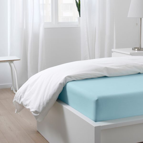 Простыня натяжная, голубой 90x200 см IKEA ДВАЛА 204.236.35 - схема-чертеж с размерами