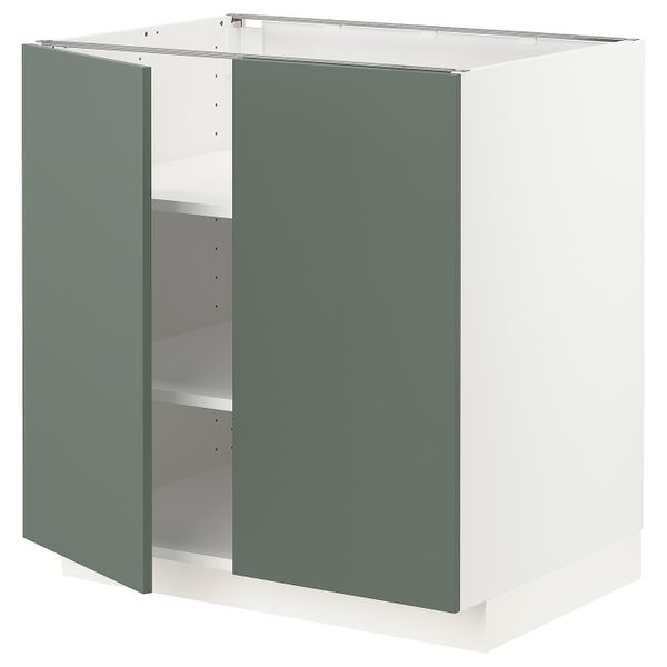 Напольный шкаф с полками/2двери, белый/Бодарп серо-зеленый 80x60 см IKEA METOD МЕТОД 593.167.24 - фото 1