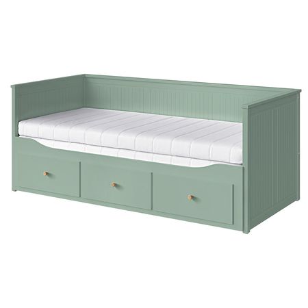 HEMNES Кушетка с 2 матрасами/3ящиками - серо-зеленый/офьелль жесткий 80x200 см