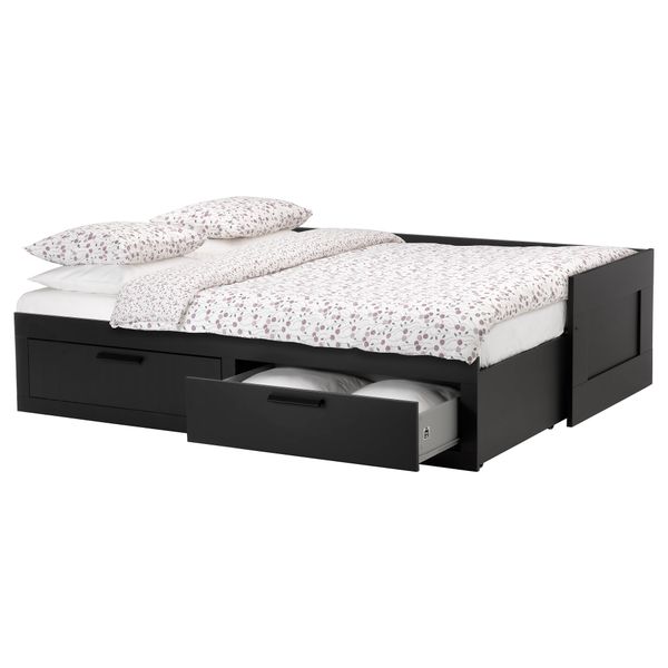 Кушетка с 2 матрасами/2 ящиками БРИМНЭС, черный, Мосхульт жесткий (80x200 см) - фото 3