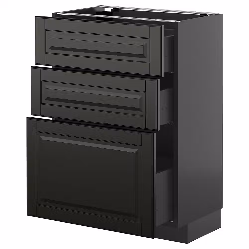 METOD / KNIVSHULT Напольный шкаф с 3 ящиками - черно-серый/Bodbyn чёрный 60x37 см - фото 1