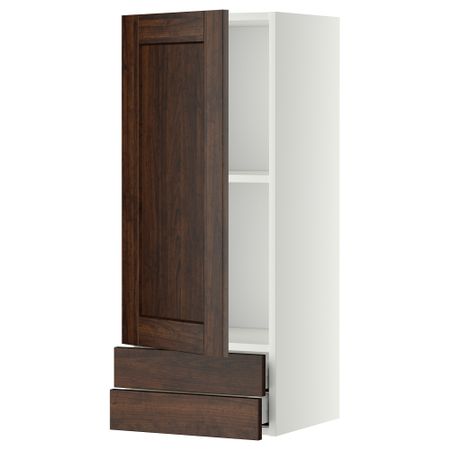Навесной шкаф с дверцей, 2 ящика МЕТОД / МАКСИМЕРА, белый, Эдсерум коричневый