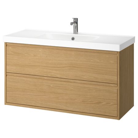 ÄNGSJÖN / ORRSJÖN Шкаф с ящиками/раковина/смеситель - под дуб 122x49x69 см