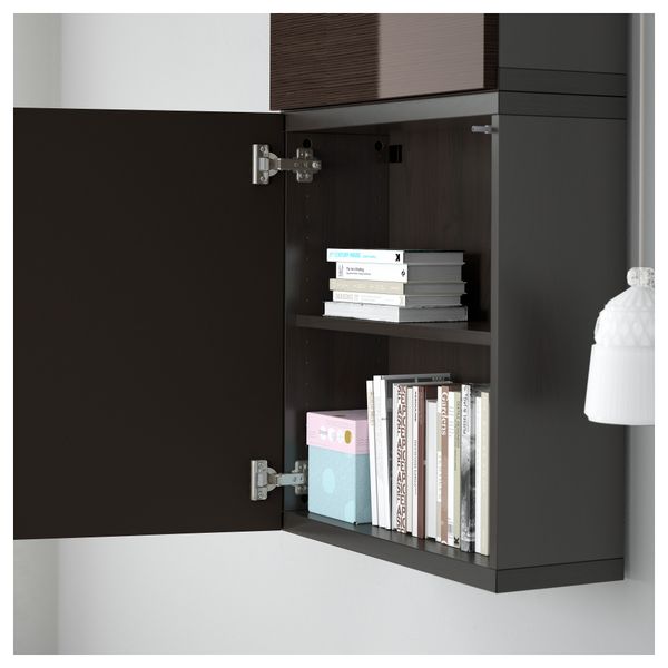 Навесной шкаф с 2 дверями БЕСТО, черно-коричневый, Сельсвикен глянцевый/коричневый (60x20x128 см) - схема-чертеж с размерами