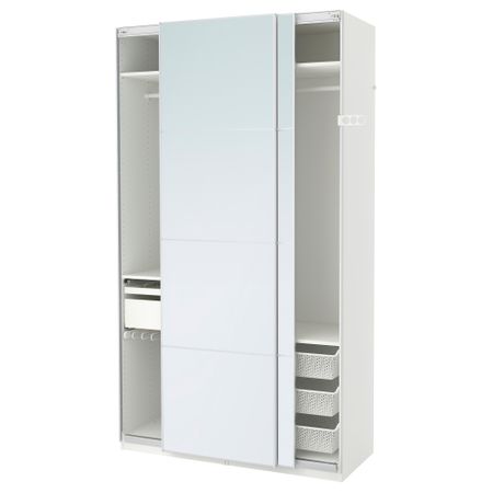 Гардероб ПАКС, белый, Аули зеркальное стекло