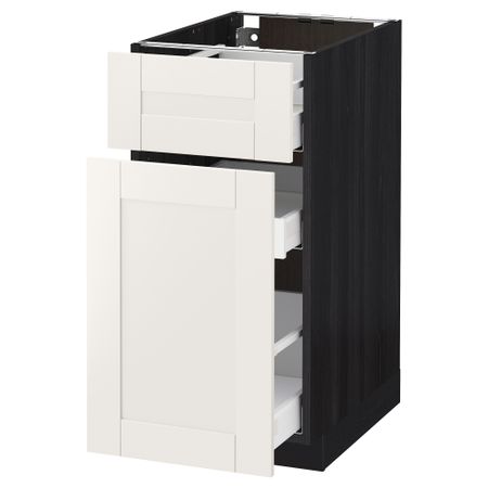 Напольный шкаф, выдвижной секцией, ящик МЕТОД / МАКСИМЕРА, черный, Сэведаль белый