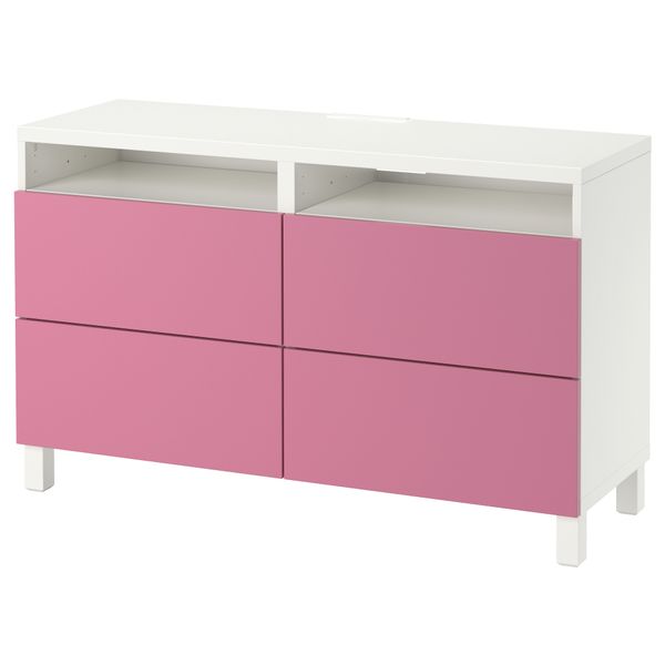 Тумба для ТВ с ящиками БЕСТО, белый, Лаппвикен розовый (120x40x74 см) - фото 1