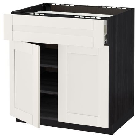 Напольный шкаф для варочной панели, ящик, полка, 2 дверцы МЕТОД / ФОРВАРА, черный, Сэведаль белый (80x60 см)