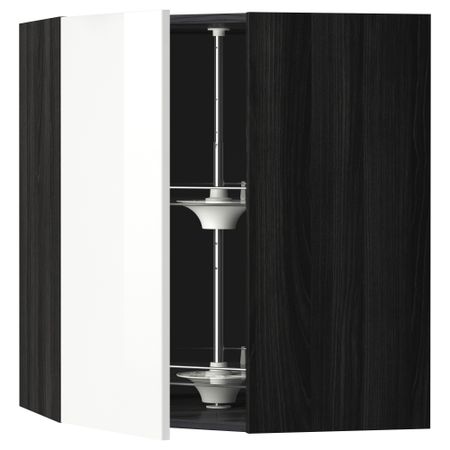 Угловой навесной шкаф с вращающейся секцией МЕТОД, черный, Рингульт белый