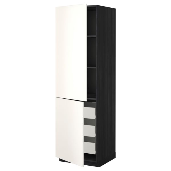 Высокий шкаф + полки, 3 ящика, 2 дверцы МЕТОД / ФОРВАРА, черный, Веддинге белый - схема-чертеж с размерами