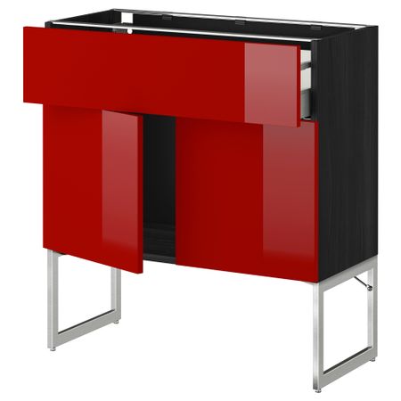 Напольный шкаф, полки, ящик, 2 двери МЕТОД / МАКСИМЕРА, черный, Рингульт красный