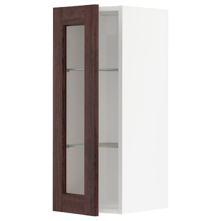 Навесной шкаф/полки/стеклян дверца, белый/Эдсерум коричневый 30x80 см IKEA METOD МЕТОД 994.460.02