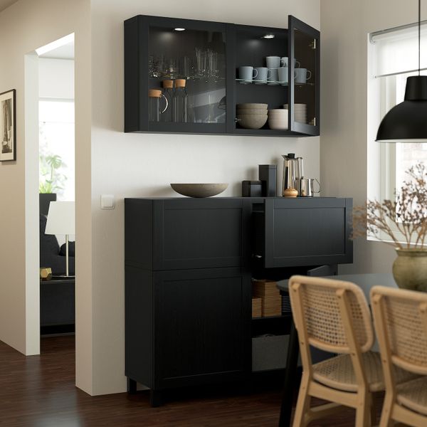 Комбинация для хранения с дверцами/ящ, черно-коричневый/ХАНВИКЕН/СТУББАРП черно-коричневый прозрачное стекло 120x42x213 см IKEA - фото 2