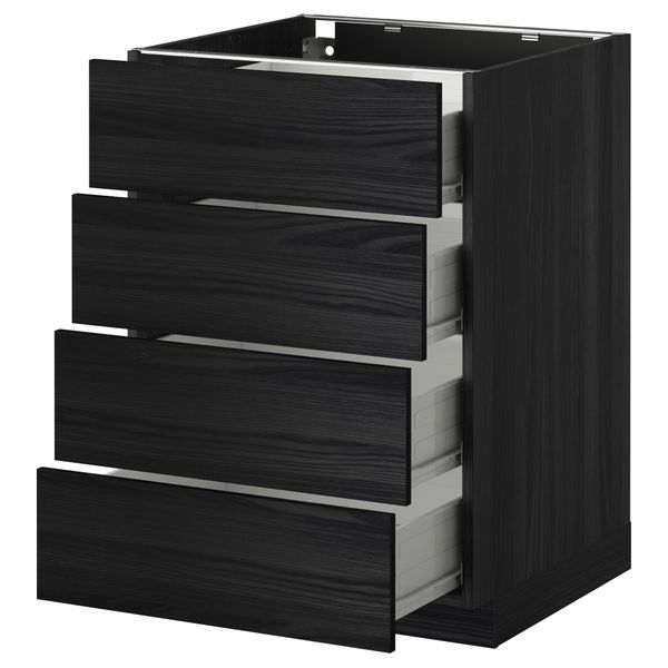 Напольный шкаф 4 фронтальных панели, 4 ящика МЕТОД / ФОРВАРА, черный, Тингсрид черный - схема-чертеж с размерами