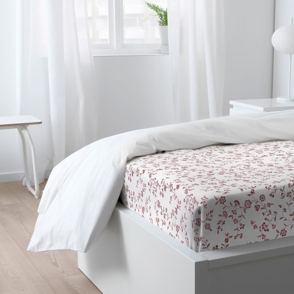 Простыня, белый, розовый, 150x220 см IKEA ХЭССЛЕКЛОККА 004.265.74 - фото 3