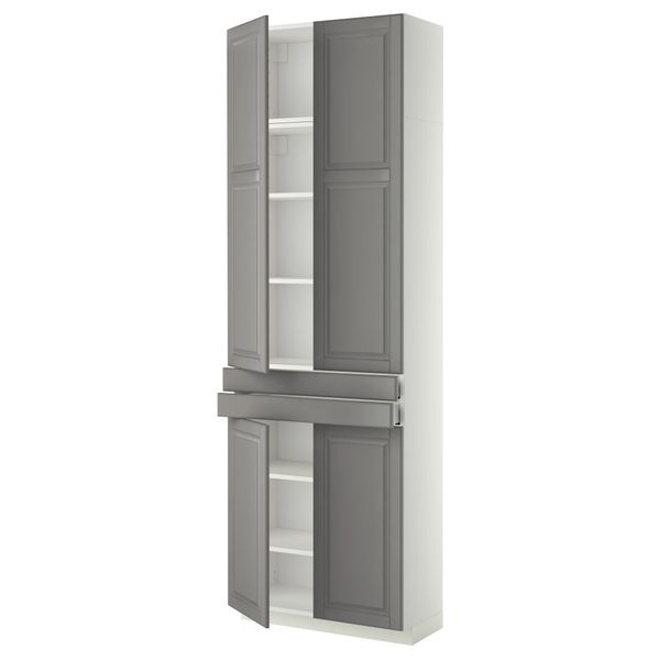 Высокий шкаф + полки, 2 ящика, 4 дверцы МЕТОД / МАКСИМЕРА, белый, Будбин серый (80x37x240 см) - фото 1
