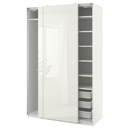 Гардероб, белый/глянцевый, белый 150x66x236 см IKEA PAX ПАКС / HASVIK ХАСВИК 194.780.06