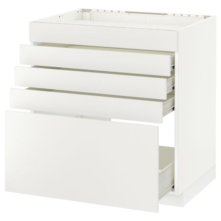 Напольный шкаф для варочной панели, 5 фасадов, 4 ящиков МЕТОД / ФОРВАРА, белый, Хэггеби белый