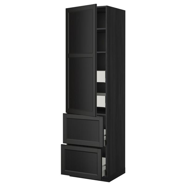 Высокий шкаф + полки, 4 ящика, 2 дверцы МЕТОД / МАКСИМЕРА, черный, Лаксарби черно-коричневый - фото 1