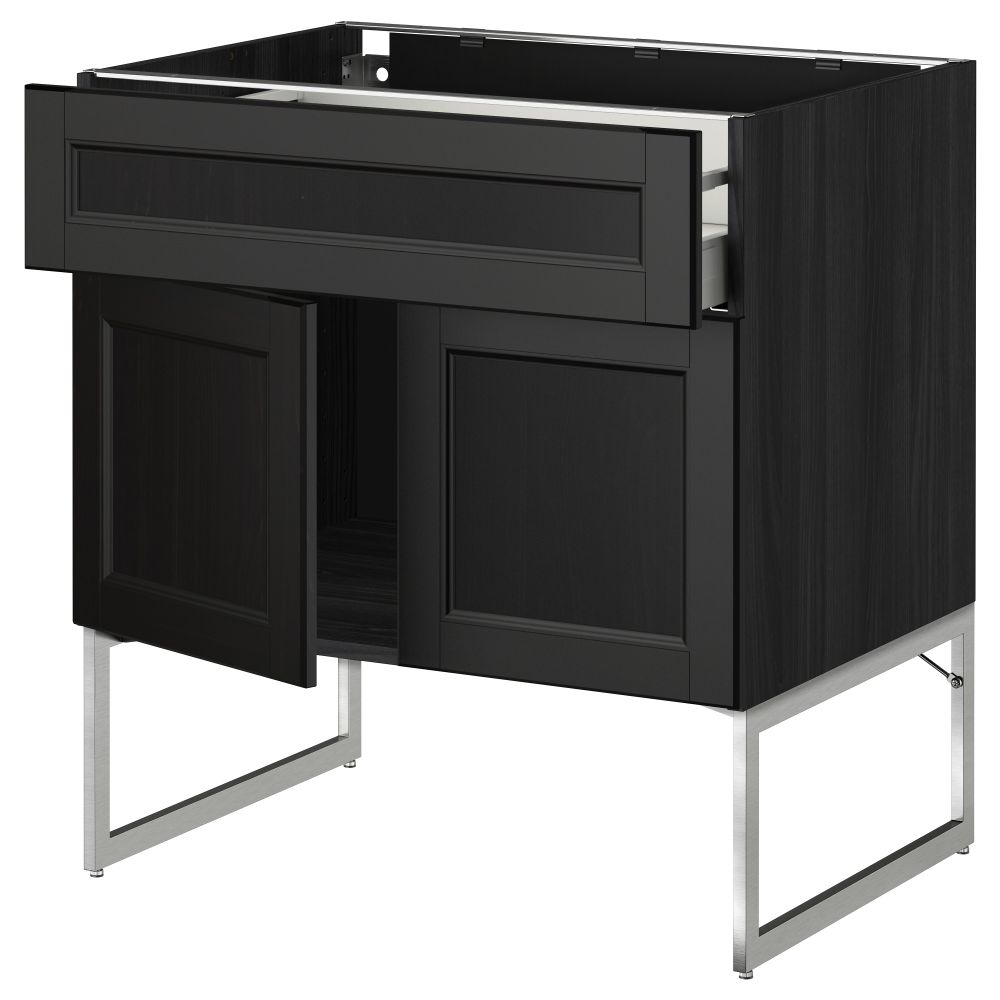 Напольный шкаф, полки, ящик, 2 двери МЕТОД / МАКСИМЕРА, черный, Лаксарби черно-коричневый - схема-чертеж с размерами