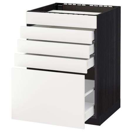 Напольный шкаф для варочной панели, 5 фасадов, 4 ящиков МЕТОД / МАКСИМЕРА, черный, Хэггеби белый