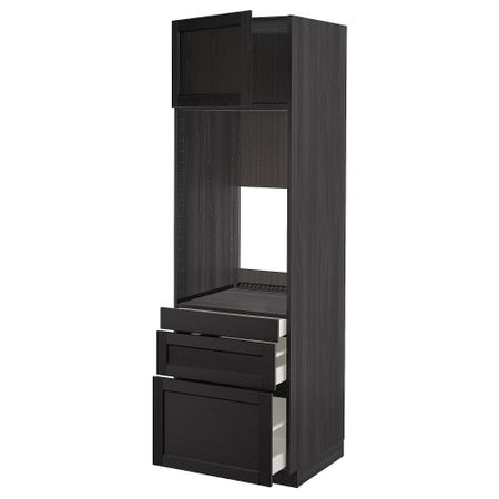 Высокий шкаф для двойной духовки, 3 ящика, дверца МЕТОД / МАКСИМЕРА, черный, Лерхюттан черная морилка