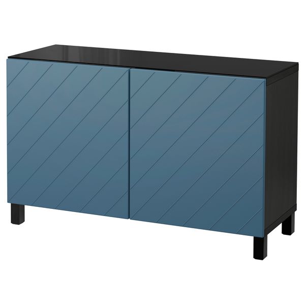 Комбинация для хранения с дверцами БЕСТО, черно-коричневый, Халлставик темно-синий (120x40x74 см) - фото 1