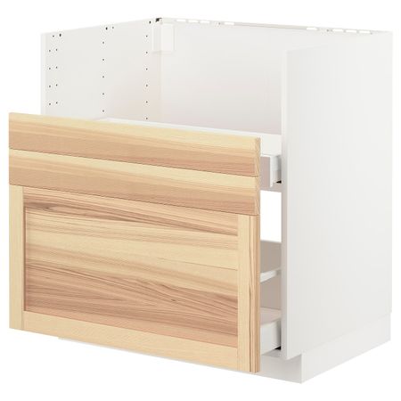 Шкаф под мойку БРЕДШЁН/2фасада/2ящика, белый/Торхэмн ясень 80x60 см IKEA METOD МЕТОД 992.984.45