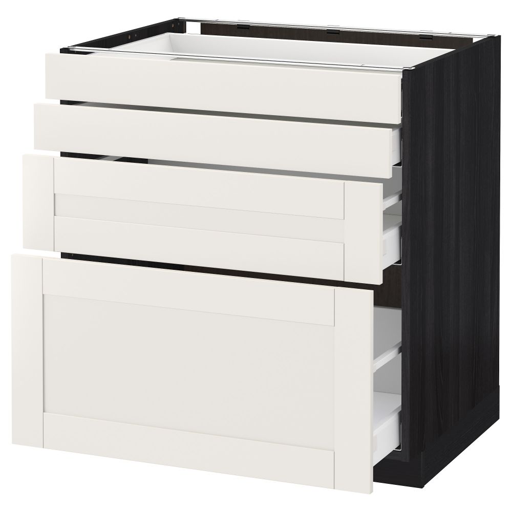 Напольный шкаф 4 фронтальных панели, 4 ящика МЕТОД / МАКСИМЕРА, черный, Сэведаль белый - схема-чертеж с размерами