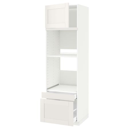 Высокий шкаф для духовки комбинированный, духовка + дверца, 2 ящика МЕТОД / МАКСИМЕРА, белый, Сэведаль белый