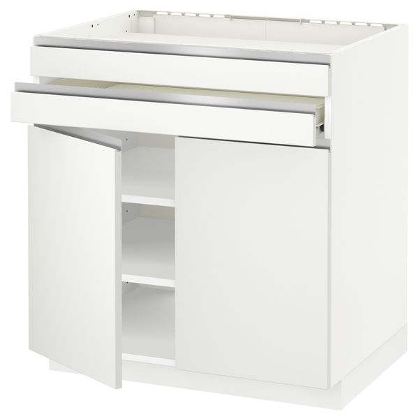Напольный шкаф для варочной панели, 2 ящика, 2 фасада, 1 ящик МЕТОД / ФОРВАРА, белый, Нодста белый (80x60 см) - схема-чертеж с размерами