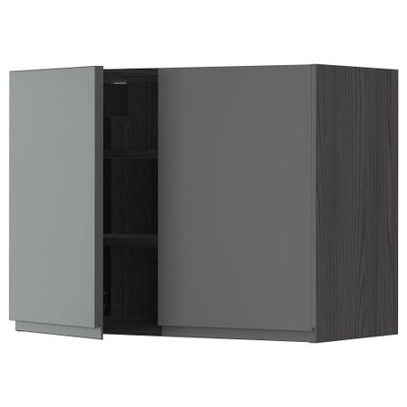 Навесной шкаф с полками, 2 дверцы, черный, Voxtorp темно-серый, 80x60 см IKEA METOD МЕТОД 894.642.04