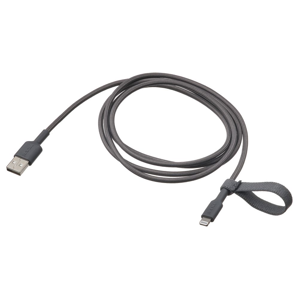 Кабель USB-A–lightning, темно-серый, 1.5 м IKEA LILLÅNGEN ЛИЛЛОНГЕНHULT ЛИЛЛЬХУЛЬТ 405.811.05 - фото 1