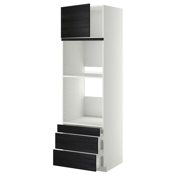 Высокий шкаф для духовки комбинированный, духовка + дверца, 3 ящика МЕТОД / ФОРВАРА, белый, Тингсрид черный - фото 1