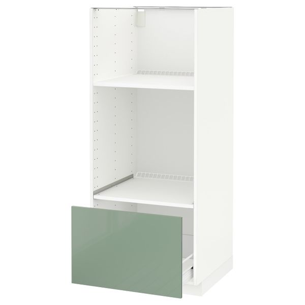 Высокий шкаф с ящиком для духовки/СВЧ, белый, Калларп светло-зеленый, 60x60x140 см IKEA МЕТОД / ФОРВАРА 392.664.14 - схема-чертеж с размерами