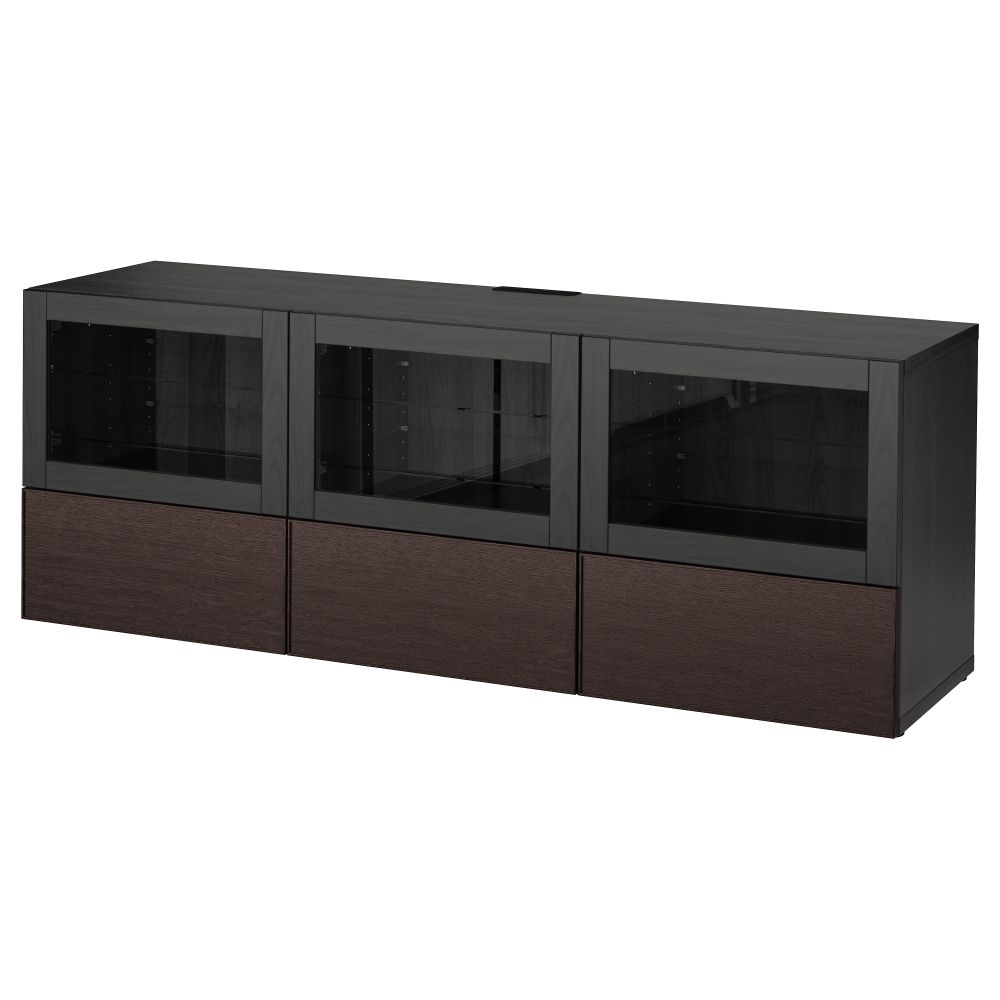 Тумба под ТВ, с дверцами и ящиками БЕСТО, черно-коричневый Синдвик, Инвикен черно-коричневый прозрачное стекло (180x40x64 см) - фото 1
