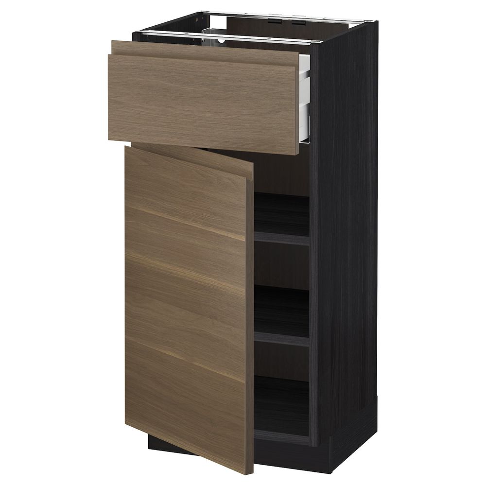 Напольный шкаф с ящиком/дверью, черный/Воксторп грецкий орех 40x37 см IKEA МЕТОД / МАКСИМЕРА 792.386.93 - схема-чертеж с размерами