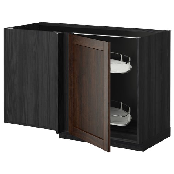 Угловой напольный шкаф с выдвижной секц, черный/Эдсерум коричневый 128x68 см IKEA МЕТОД 092.264.29 - схема-чертеж с размерами