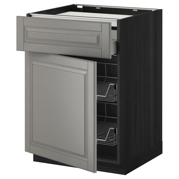 Напольный шкаф для варочной панели, ящик, 2 проволочных корзины МЕТОД / МАКСИМЕРА, черный, Будбин серый (60x60 см) - фото 1