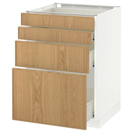 Напольный шкаф 4 фронтальных панели, 4 ящика МЕТОД / ФОРВАРА, белый, Экестад дуб